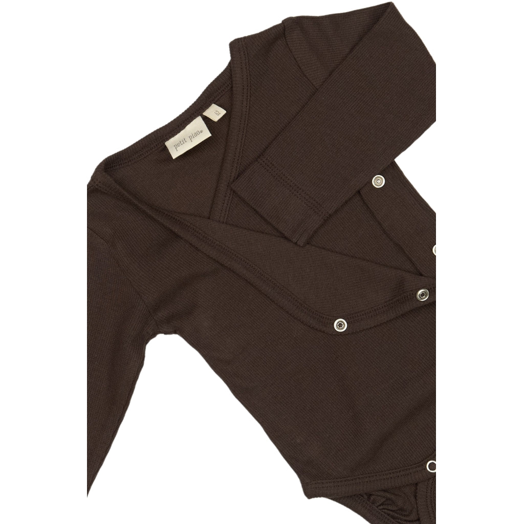 PETIT PIAO PPDi Body L/S fold over NB Bodystockings Coffee Bean