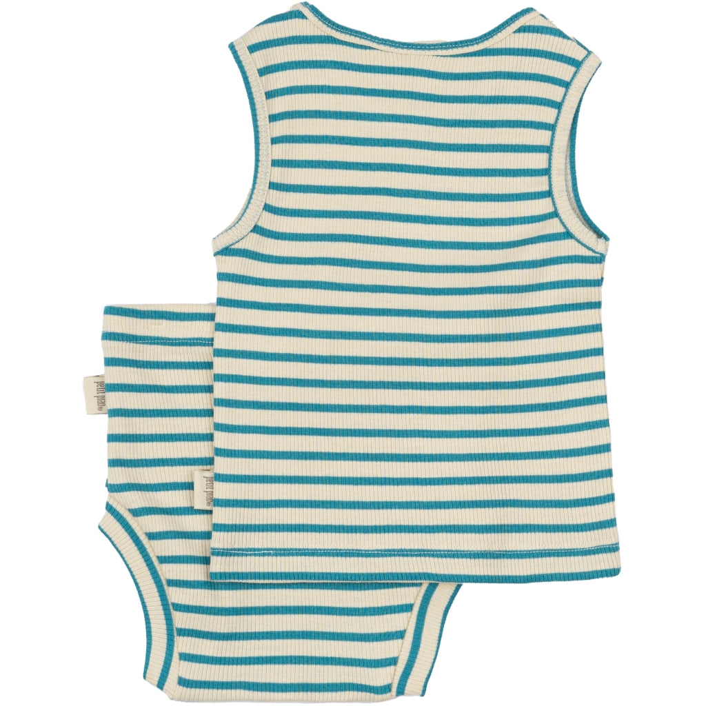 PETIT PIAO Underwear Set Modal Striped Underwear Turquise /Dark off white