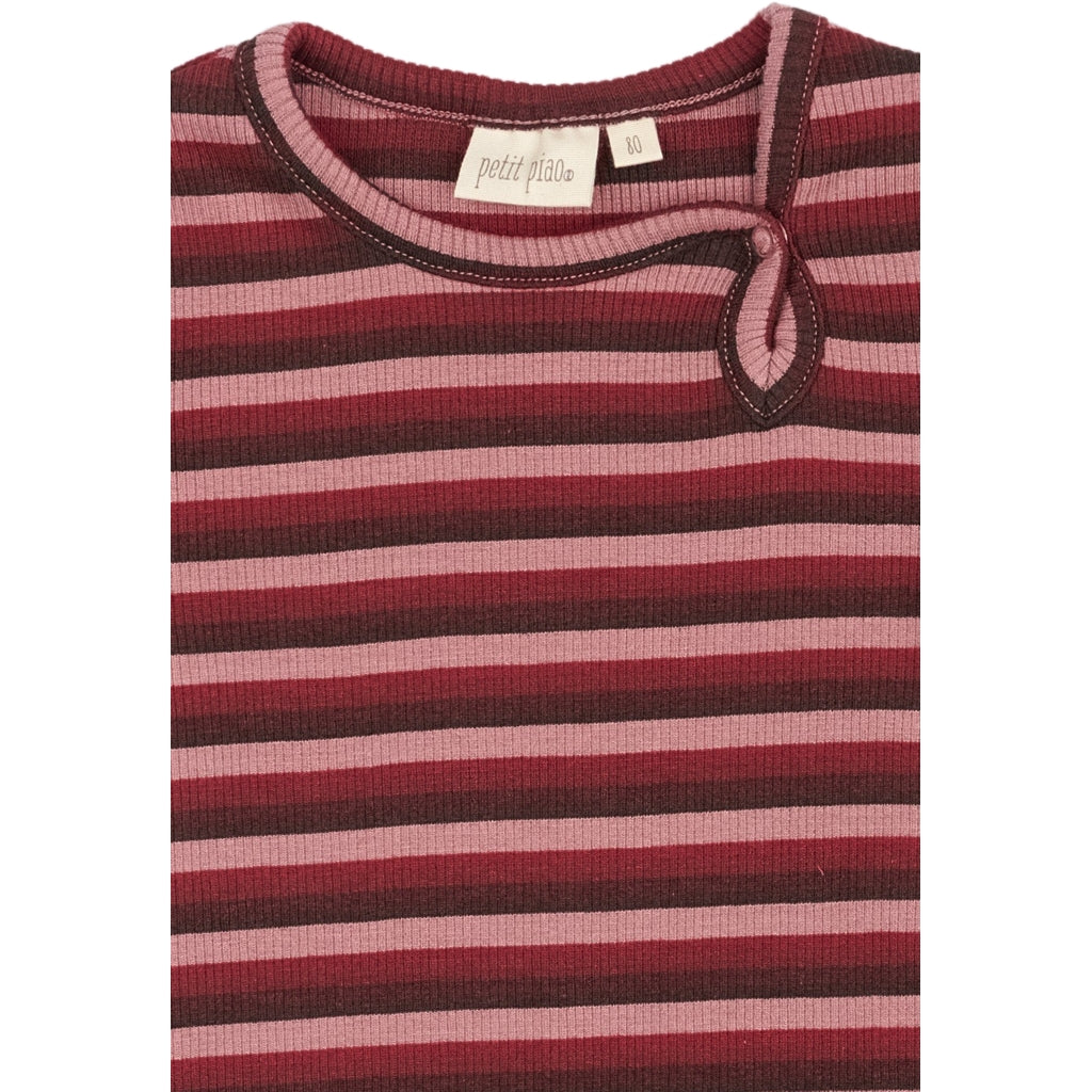PETIT PIAO Body L/S Modal Multi Striped Bodystockings Biking Red Multistripe