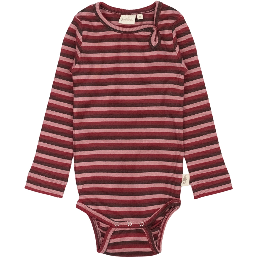 PETIT PIAO Body L/S Modal Multi Striped Bodystockings Biking Red Multistripe