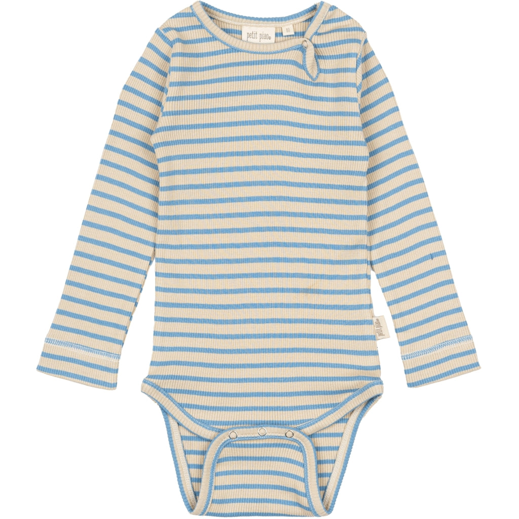 PETIT PIAO Body L/S Modal Striped Bodystockings Allure Blue/Dark Off White
