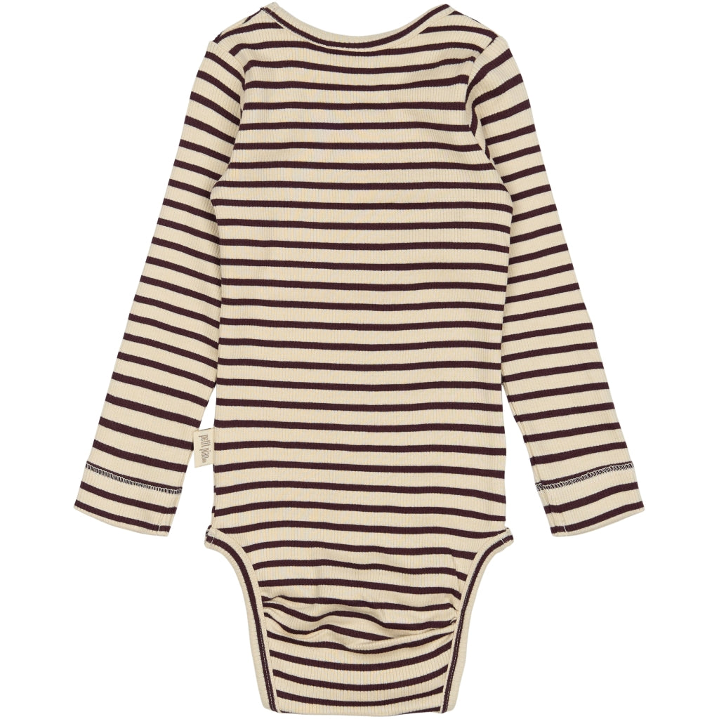 PETIT PIAO Body L/S Modal Striped Bodystockings Dark Grape/off white