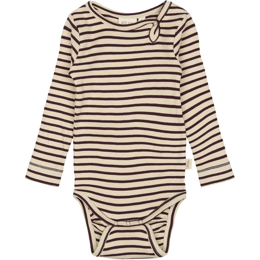PETIT PIAO Body L/S Modal Striped Bodystockings Dark Grape/off white