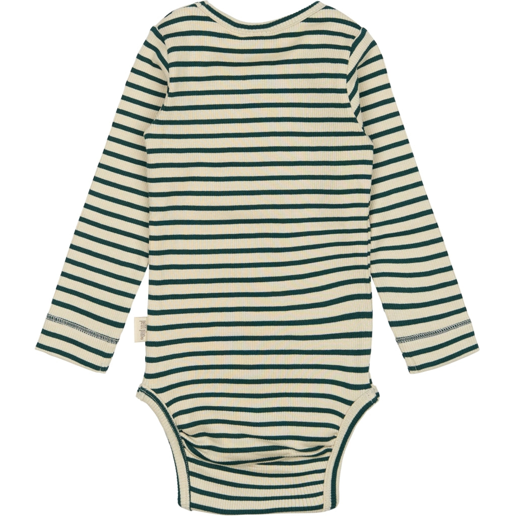 PETIT PIAO Body L/S Modal Striped Bodystockings Dark Sea/off white