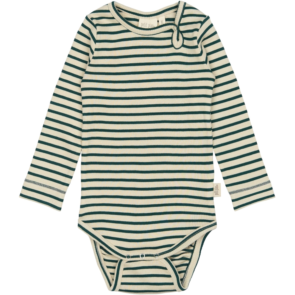 PETIT PIAO Body L/S Modal Striped Bodystockings Dark Sea/off white