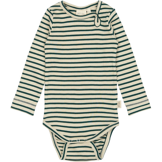 PETIT PIAO Body L/S Modal Striped Bodystockings Dark Sea/off white