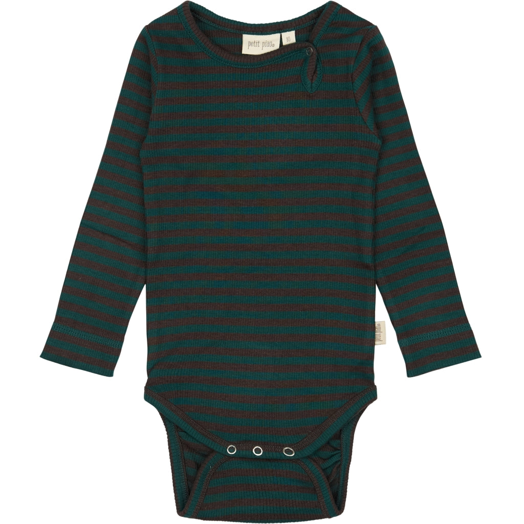 PETIT PIAO Body L/S Modal Striped Bodystockings Dark sea/coffe bean