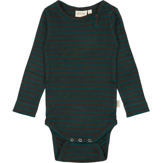 PETIT PIAO Body L/S Modal Striped Bodystockings Dark sea/coffe bean