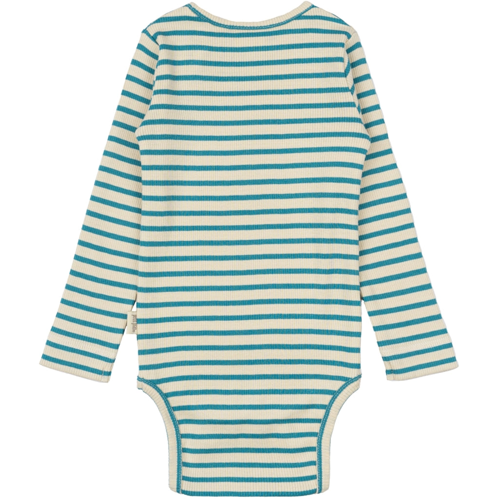 PETIT PIAO Body L/S Modal Striped Bodystockings Turquise /Dark off white