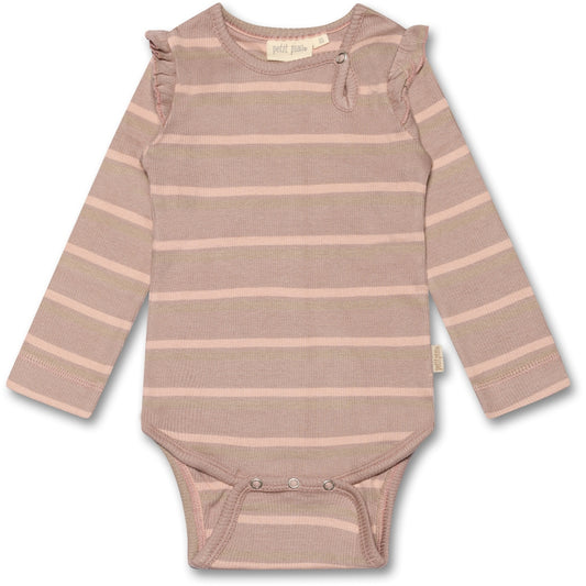 PETIT PIAO Body L/S Modal Two Striped Bodystockings Rose Fawn