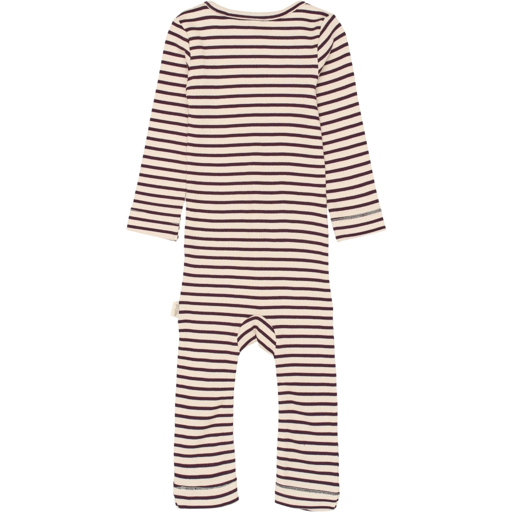 PETIT PIAO Jumpsuit L/S Modal Striped Jumpsuit Dark Grape/off white