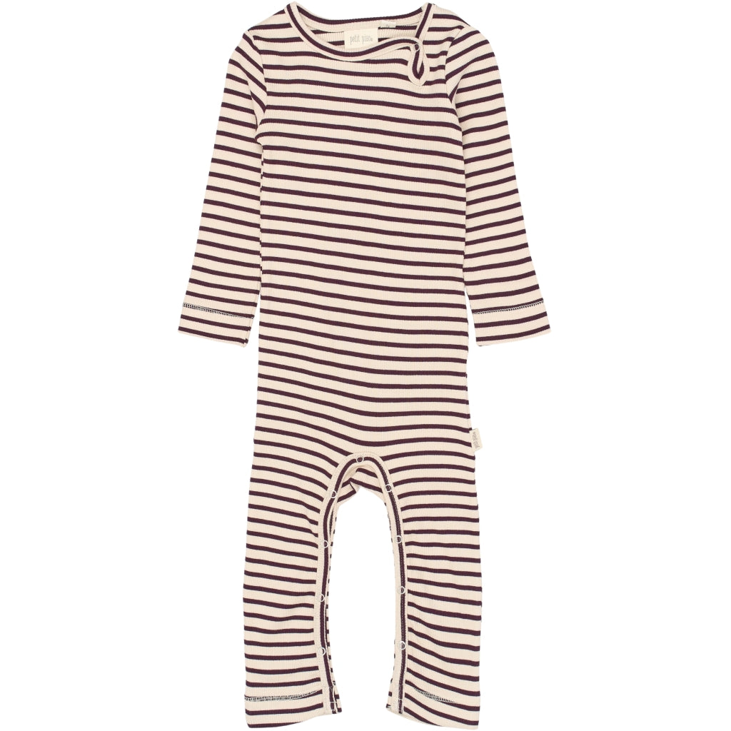 PETIT PIAO Jumpsuit L/S Modal Striped Jumpsuit Dark Grape/off white