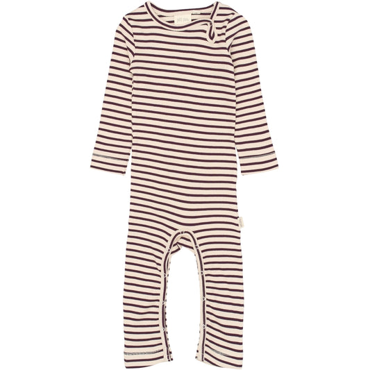 PETIT PIAO Jumpsuit L/S Modal Striped Jumpsuit Dark Grape/off white
