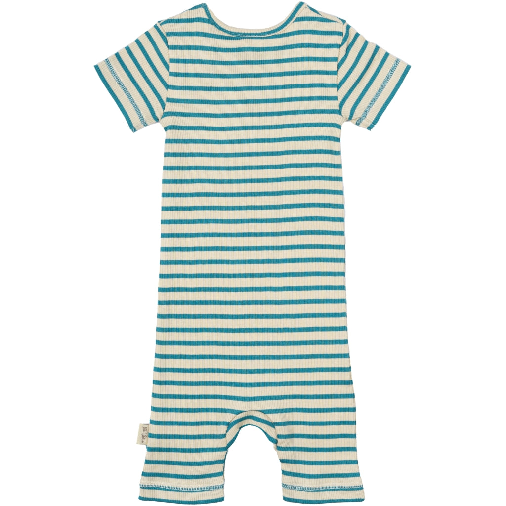 PETIT PIAO Jumpsuit S/S Modal Striped Jumpsuit Turquise /Dark off white