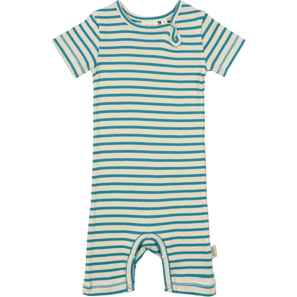 PETIT PIAO Jumpsuit S/S Modal Striped Jumpsuit Turquise /Dark off white
