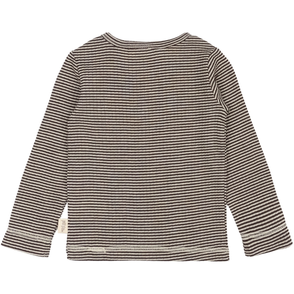 PETIT PIAO PPDante T-Shirt L/S Meriono Wool Striped L_S Tee Coffee Bean/Dark Off White