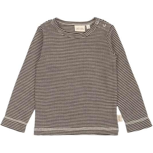 PETIT PIAO PPDante T-Shirt L/S Meriono Wool Striped L_S Tee Coffee Bean/Dark Off White
