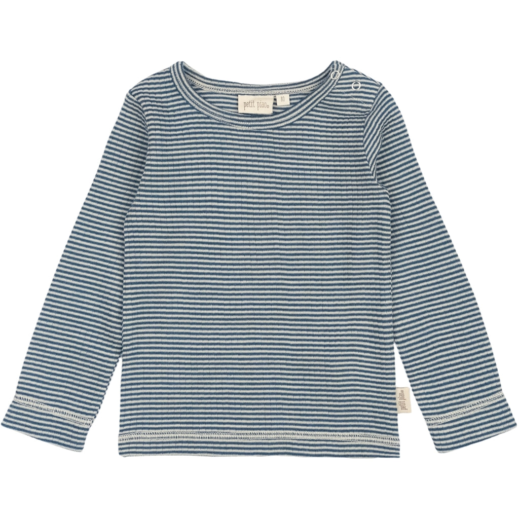 PETIT PIAO PPDante T-Shirt L/S Meriono Wool Striped L_S Tee Ensign blue/dark off white
