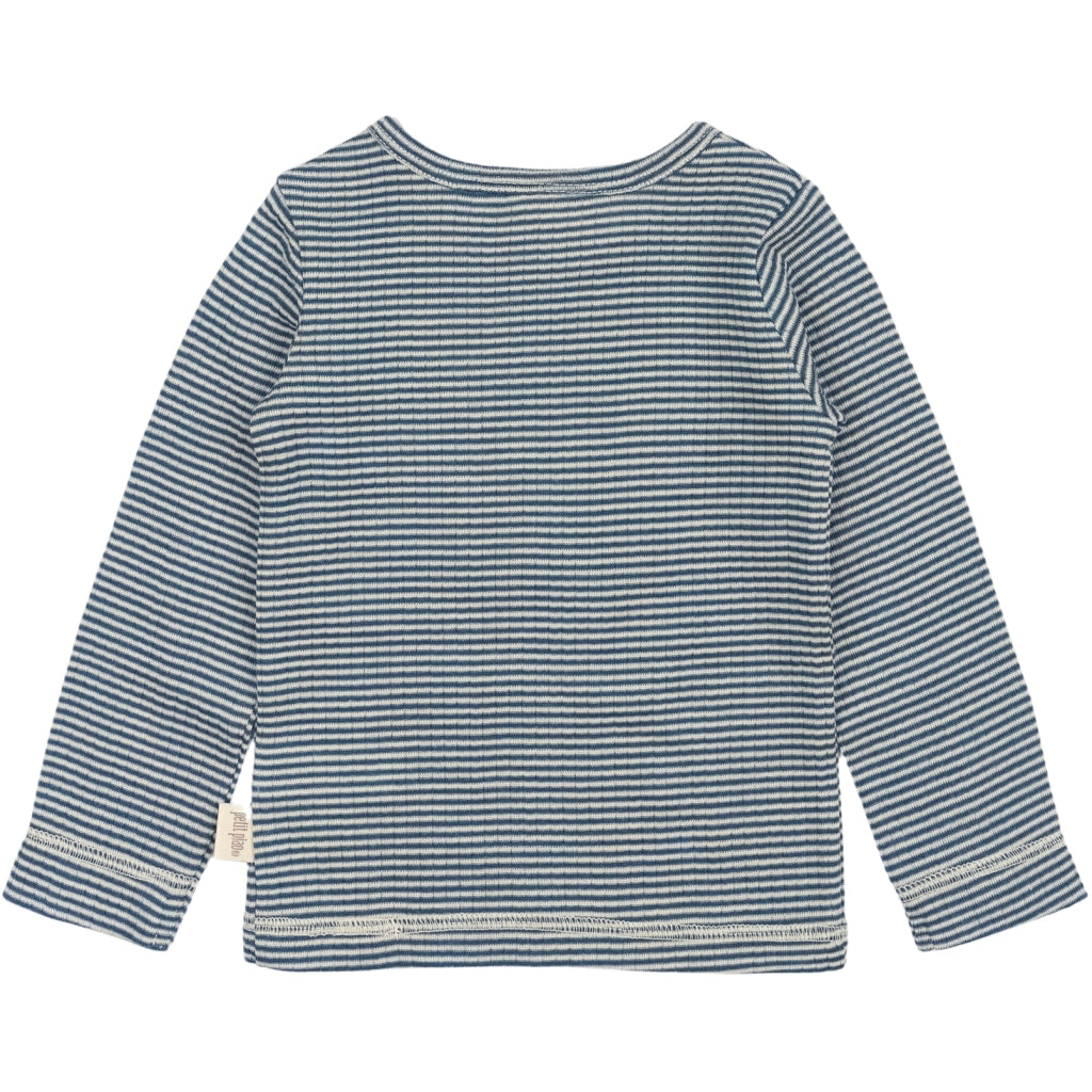 PETIT PIAO PPDante T-Shirt L/S Meriono Wool Striped L_S Tee Ensign blue/dark off white
