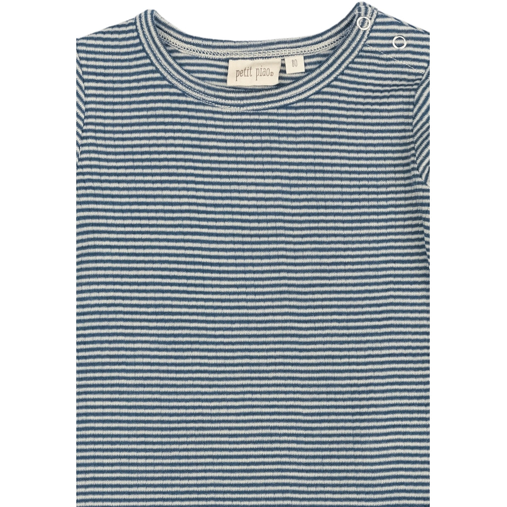 PETIT PIAO PPDante T-Shirt L/S Meriono Wool Striped L_S Tee Ensign blue/dark off white