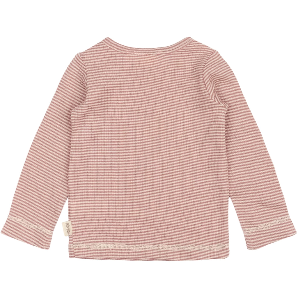 PETIT PIAO PPDante T-Shirt L/S Meriono Wool Striped L_S Tee Nostalgic Rose/Dark Off White