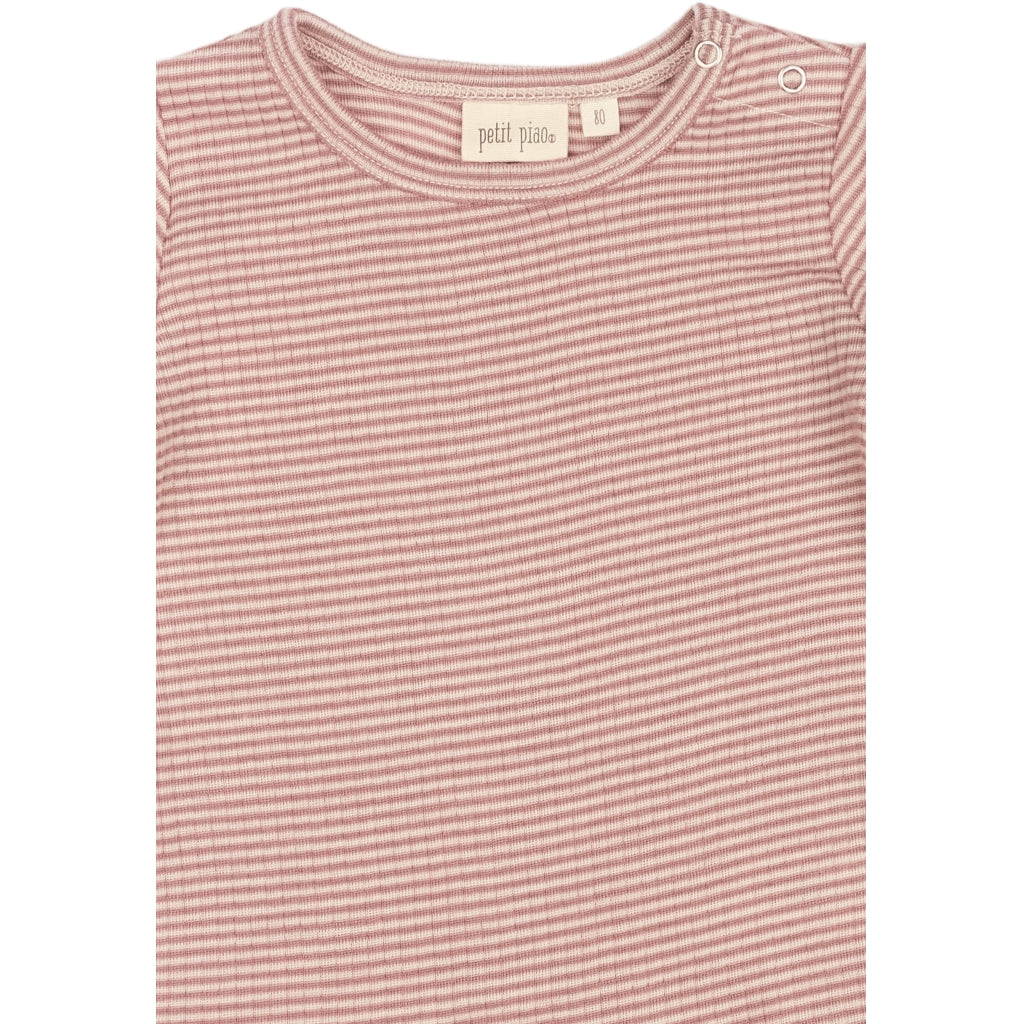 PETIT PIAO PPDante T-Shirt L/S Meriono Wool Striped L_S Tee Nostalgic Rose/Dark Off White