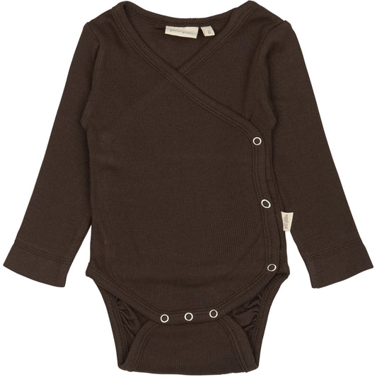 PETIT PIAO PPDi Body L/S fold over NB Bodystockings Coffee Bean