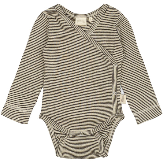 PETIT PIAO PPDian Body L/S fold over stripe NB NOOS Bodystockings Coffee Bean/Dark Off White