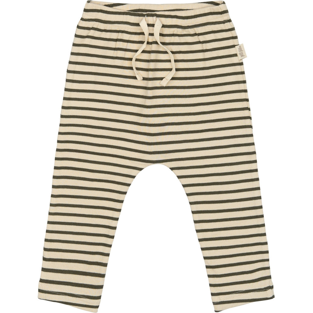 PETIT PIAO Pants Modal Striped Pants Green leaf/off white