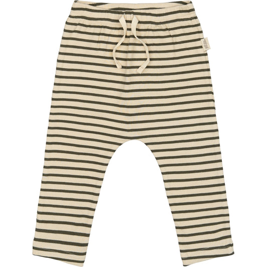 PETIT PIAO Pants Modal Striped Pants Green leaf/off white