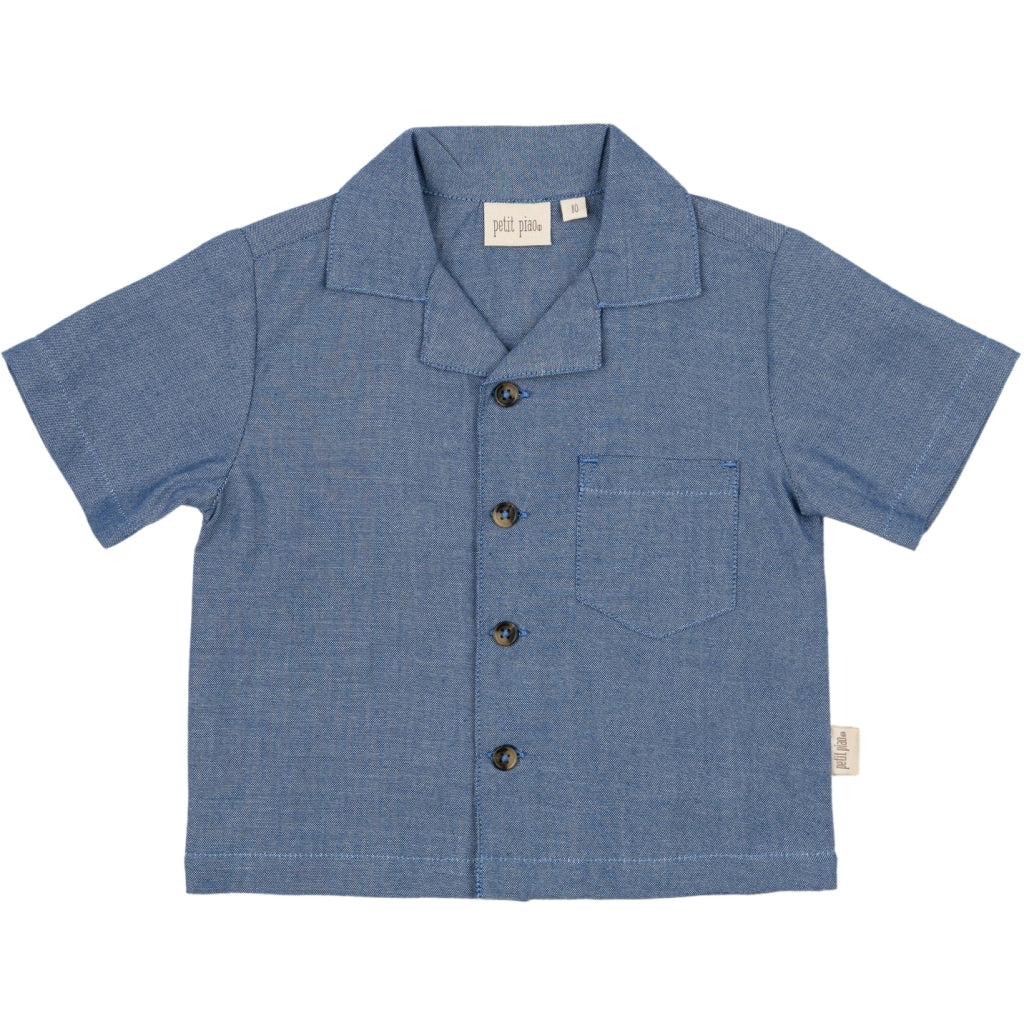 PETIT PIAO Shirt S/S Pocket Woven Shirts & Blouses Denim Blue