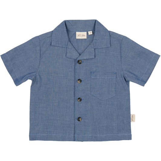 PETIT PIAO Shirt S/S Pocket Woven Shirts & Blouses Denim Blue
