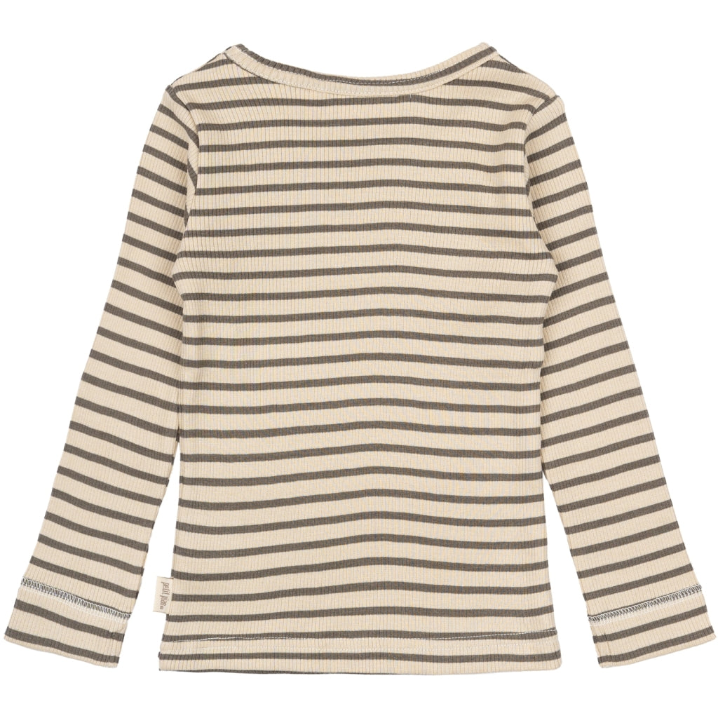 PETIT PIAO T-shirt L/S Modal Striped L_S Tee Earth Brown/Dark Off White