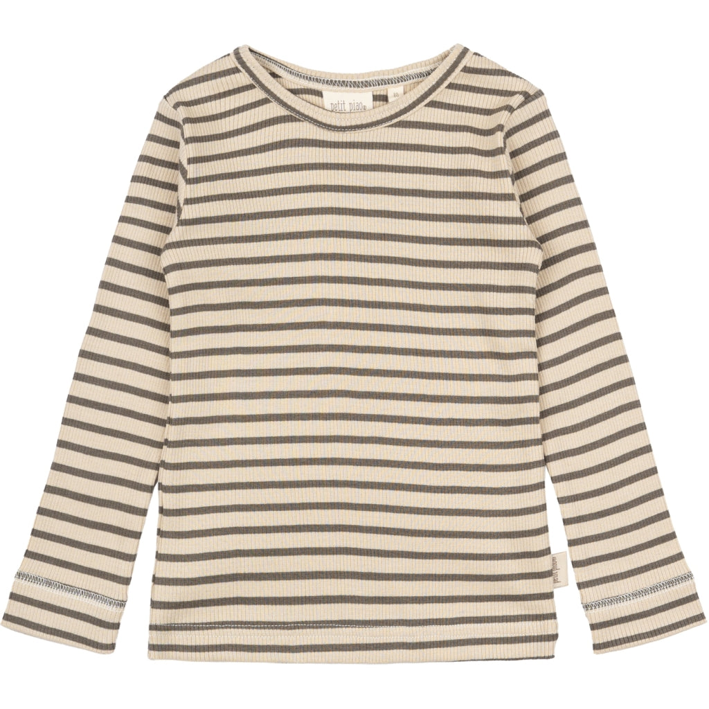 PETIT PIAO T-shirt L/S Modal Striped L_S Tee Earth Brown/Dark Off White