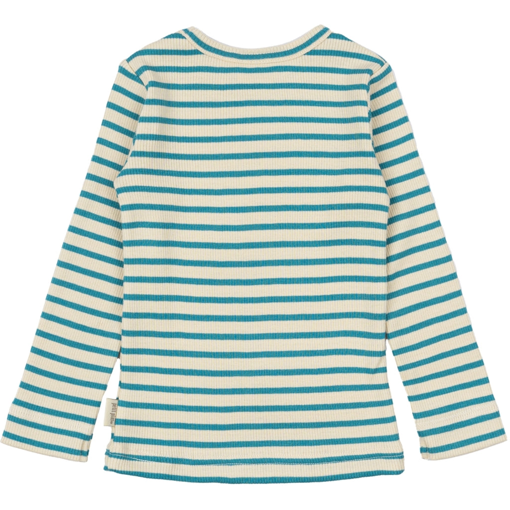 PETIT PIAO T-shirt L/S Modal Striped L_S Tee Turquise /Dark off white