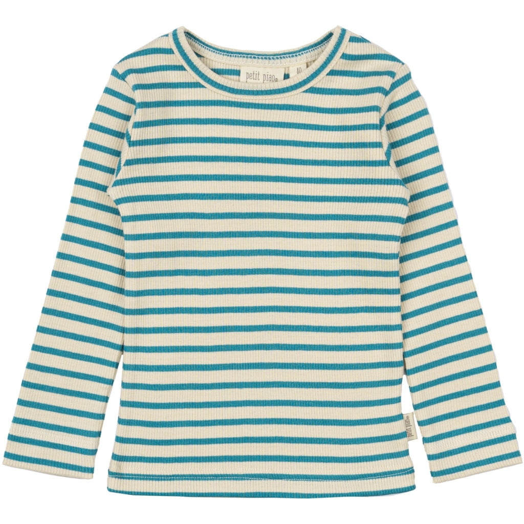 PETIT PIAO T-shirt L/S Modal Striped L_S Tee Turquise /Dark off white