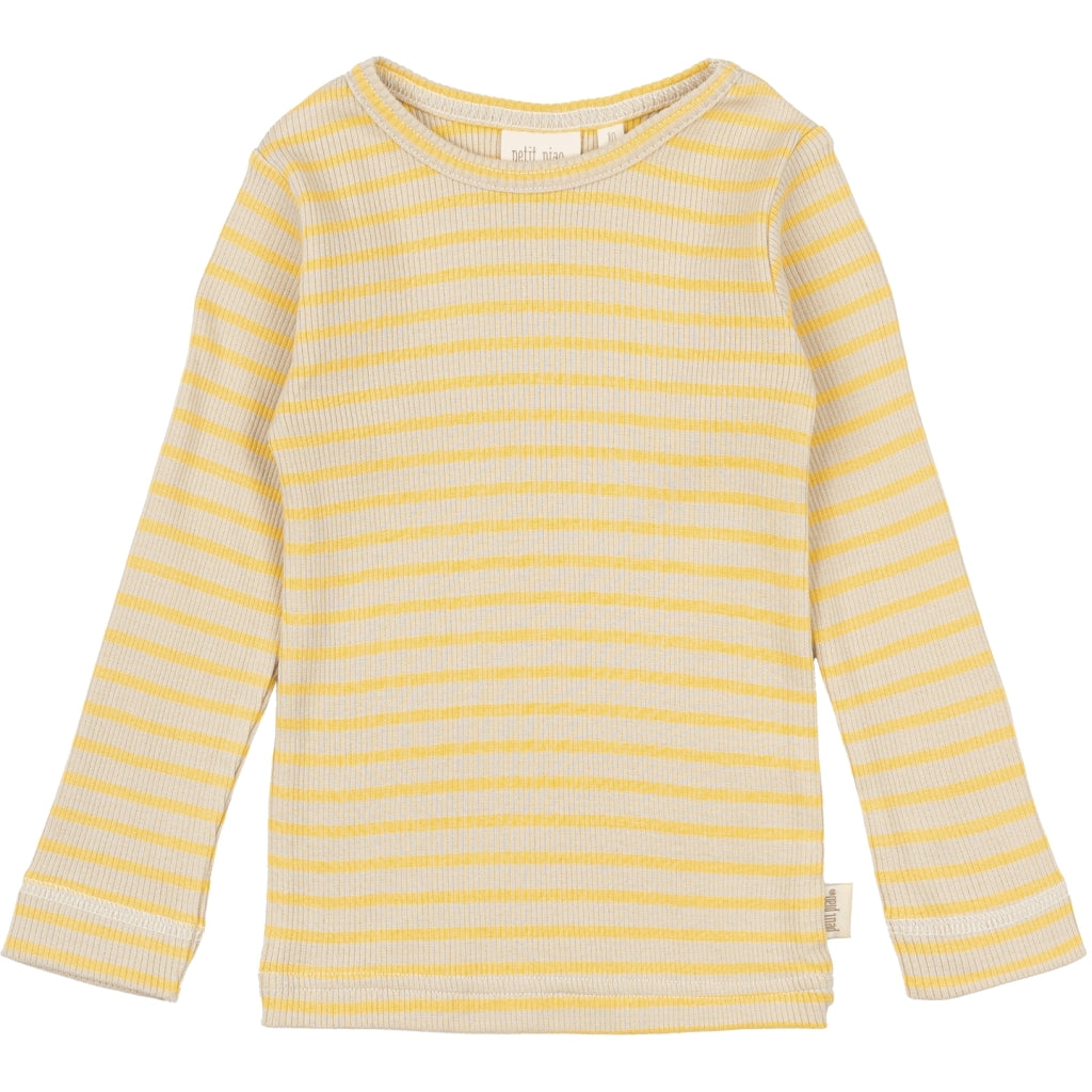 PETIT PIAO T-shirt L/S Modal Striped L_S Tee Yellow Sun/Dark Off White