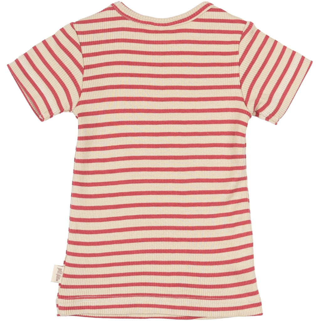 PETIT PIAO T-shirt S/S Modal Striped S_S Tee Light Berry/Dark Off White