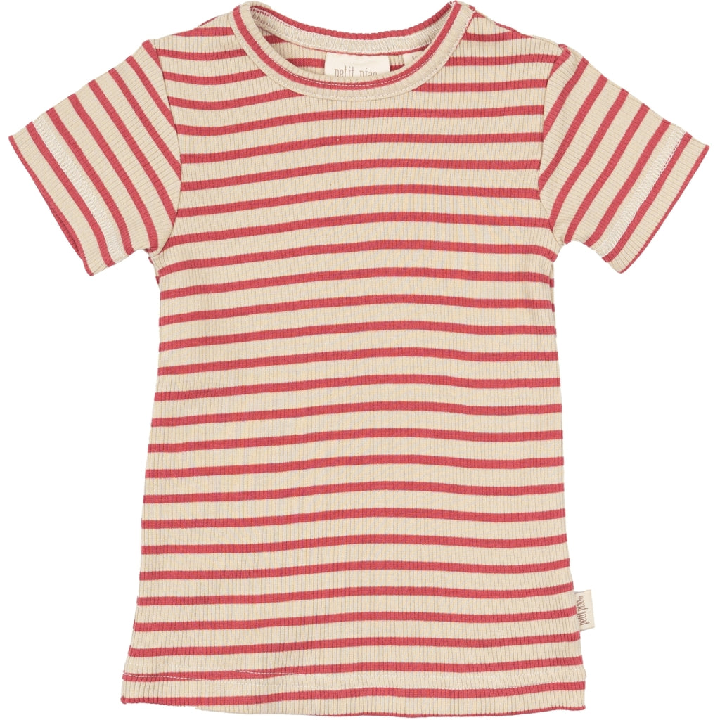 PETIT PIAO T-shirt S/S Modal Striped S_S Tee Light Berry/Dark Off White