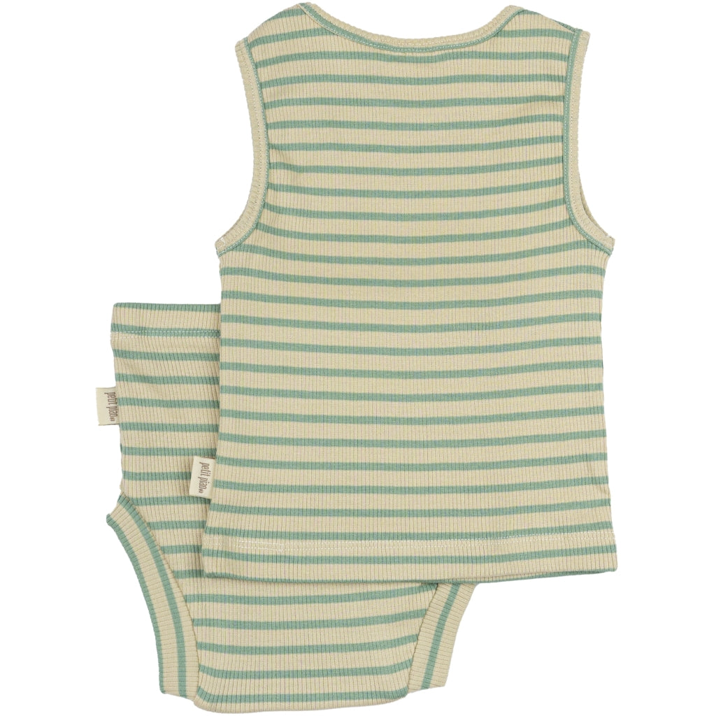 PETIT PIAO Underwear Set Modal Striped Underwear Granite Green/Dark Off White