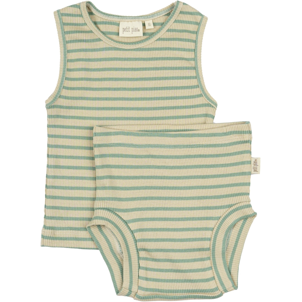 PETIT PIAO Underwear Set Modal Striped Underwear Granite Green/Dark Off White
