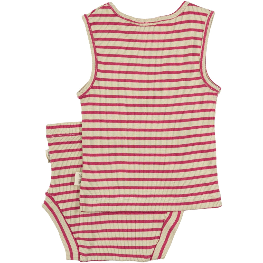 PETIT PIAO Underwear Set Modal Striped Underwear Light Berry/Dark Off White