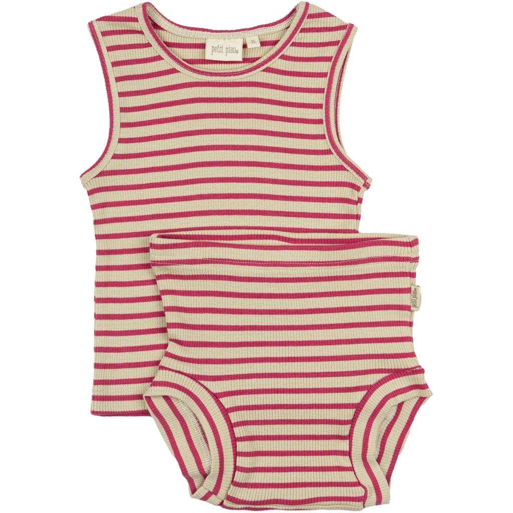PETIT PIAO Underwear Set Modal Striped Underwear Light Berry/Dark Off White