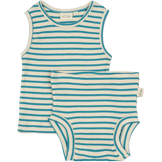 PETIT PIAO Underwear Set Modal Striped Underwear Turquise /Dark off white