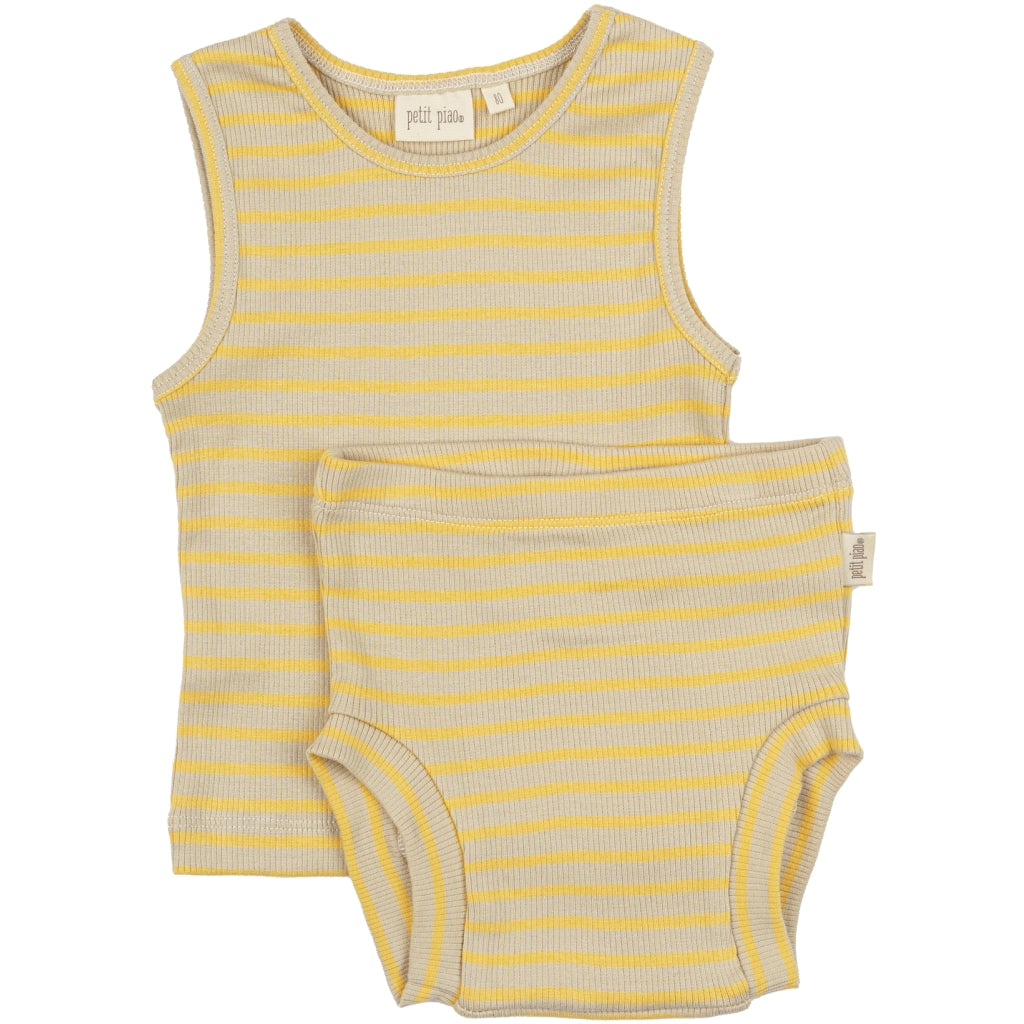 PETIT PIAO Underwear Set Modal Striped Underwear Yellow Sun/Dark Off White