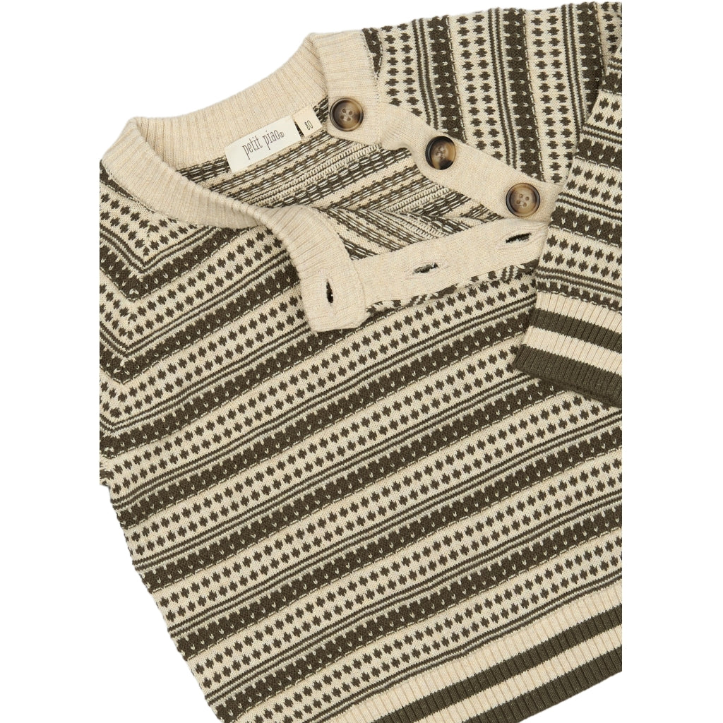 PETIT PIAO ppDirch Nordic Knit Sweater Knitwear Dark Off White/Dusty Moss