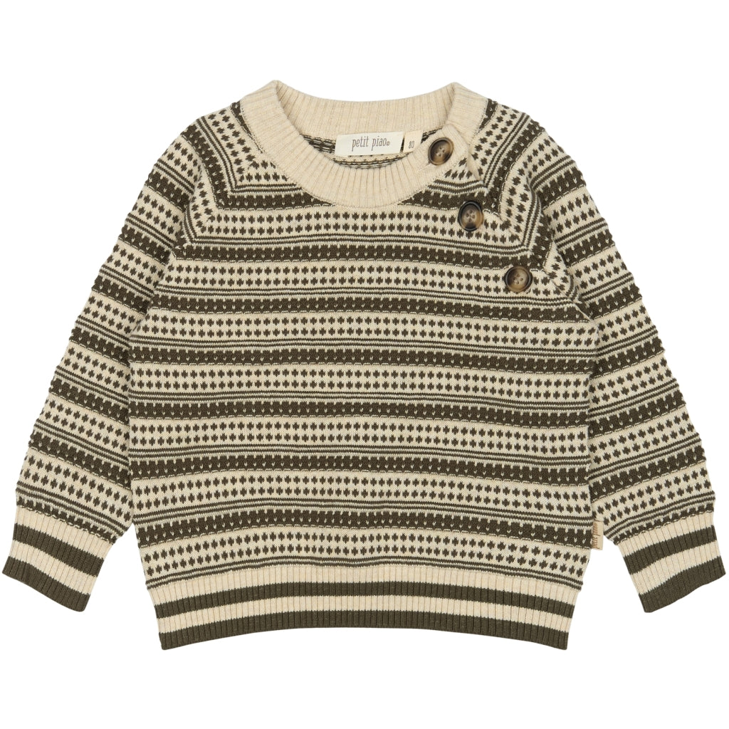 PETIT PIAO ppDirch Nordic Knit Sweater Knitwear Dark Off White/Dusty Moss